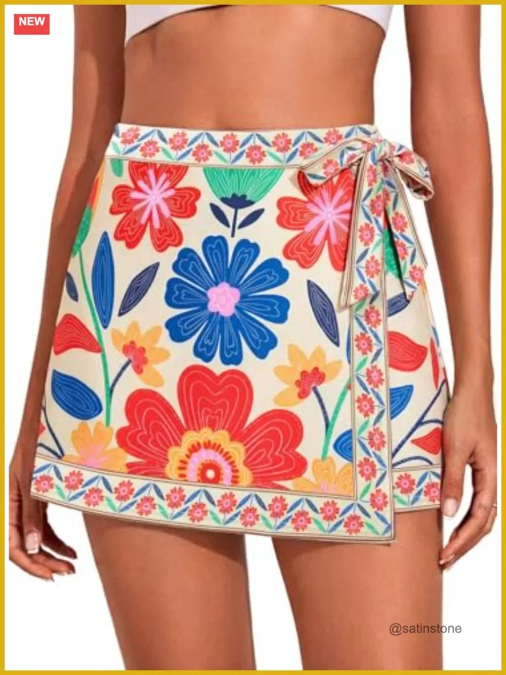 Tie Side Floral Print Sarong Wrap Swim Cover Up Beach Skirt Bathing Suit Coverup